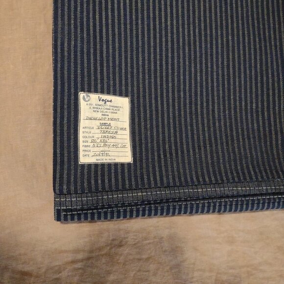 VTG Vogue Sample Denim Duvet Cover RARE Heavy Striped Check 2 Sided 86" x 86" - Picture 14 of 14